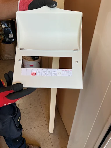 New consumer unit cover ready to be fitted on completion