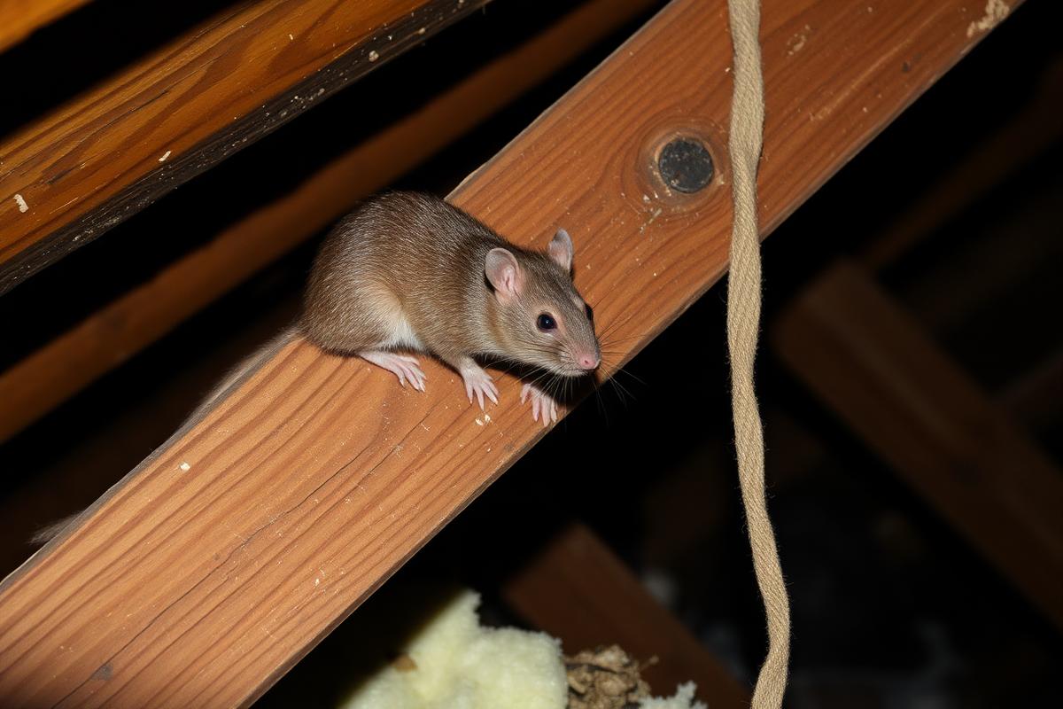 Brown rat on a loft joist in a Grimsby house